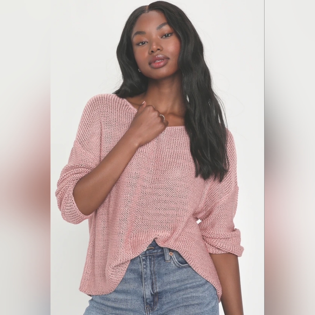 Nwt Lulu's Gentle Days Mauve Pink Long Sleeve Pullover Sweater Xs